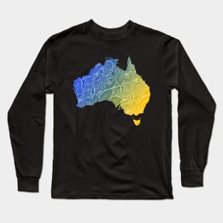 Colorful mandala art map of Australia with text in blue and yellow Long Sleeve T-Shirt